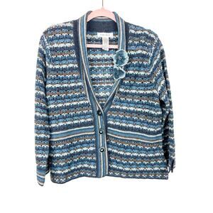 Nine West Y2K Sweater Wool Blend Sweater with Velvet Flower Blue